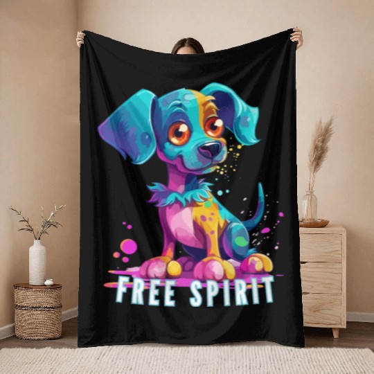 Free Spirit Throw Blankets: Puppy Synthwave Graffiti Kids