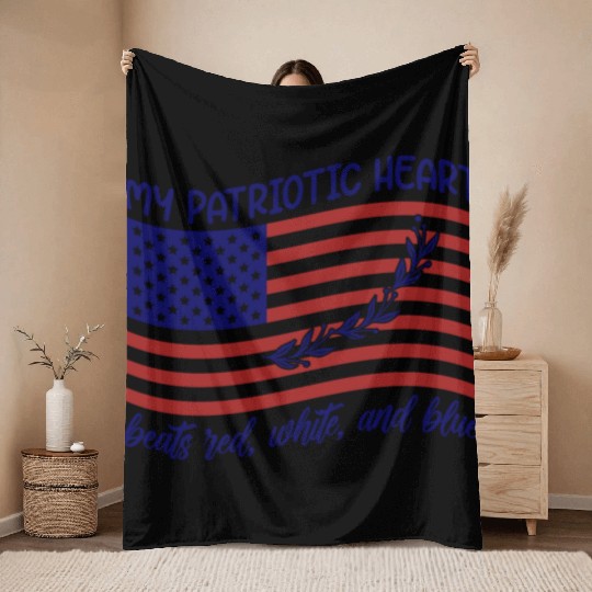 My patriotic heart beats red white and blue Throw Blankets