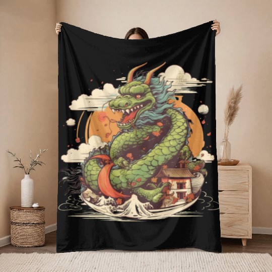 Sushi Dragon Japanesse Kawaii Throw Blankets