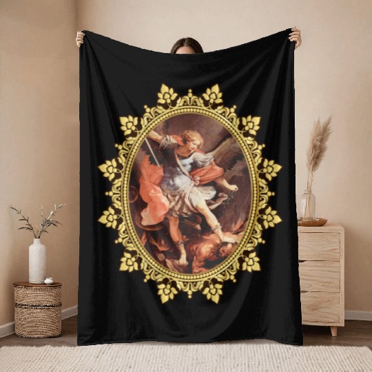 St. Michael the Archangel Icon Dragon Catholic Ang Throw Blankets