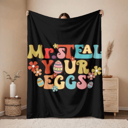 Mr Steal Your Eggs Groovy Easter Day Easter Egg Throw Blankets