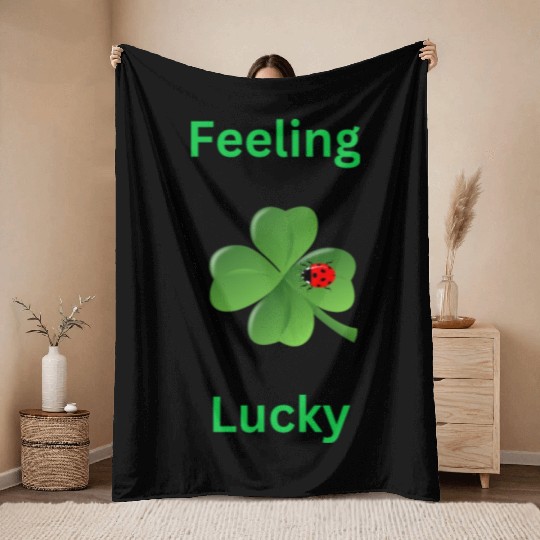 Feeling Lucky with a 4 leaf clover and a ladybug Throw Blankets