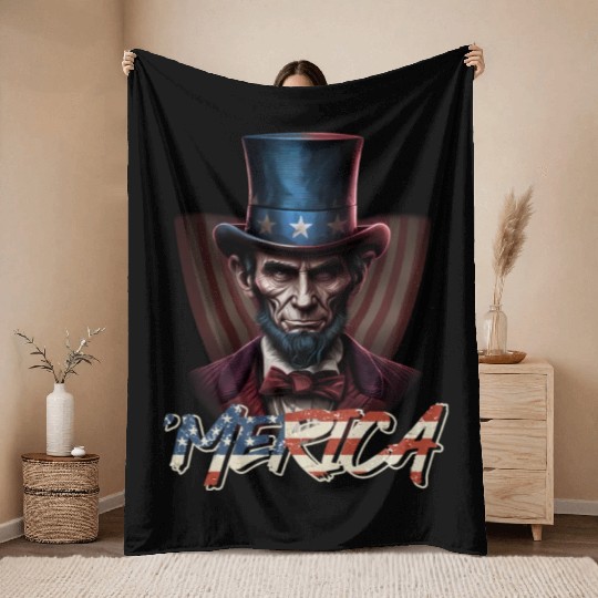 Merica Lincoln Independence Day Party 4th July Throw Blankets