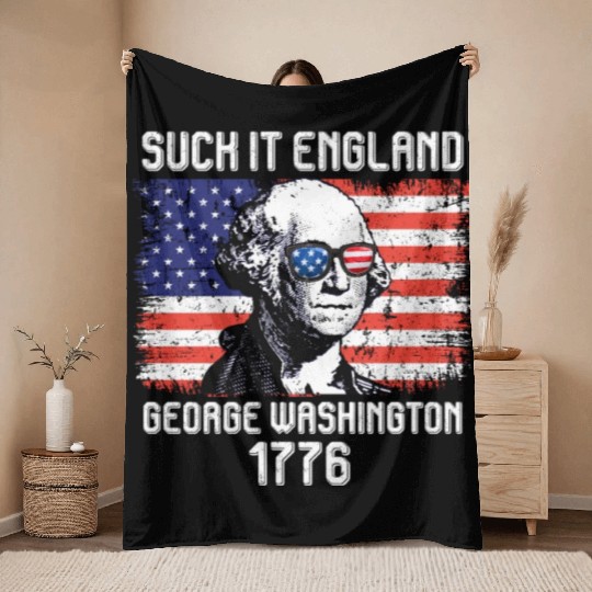 Suck it England George Washington 1776 USA Throw Blankets
