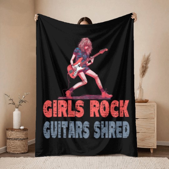 Gilrs Rock Guitar Shrek Throw Blankets