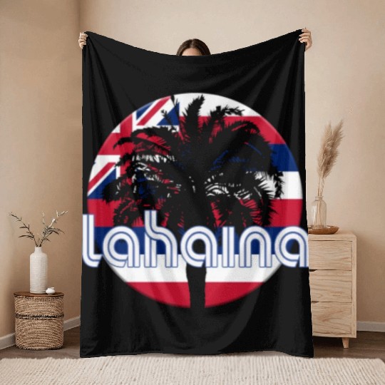 Lahaina Maui Hawaii Hawaiian Flag Native Palm Tree Throw Blankets