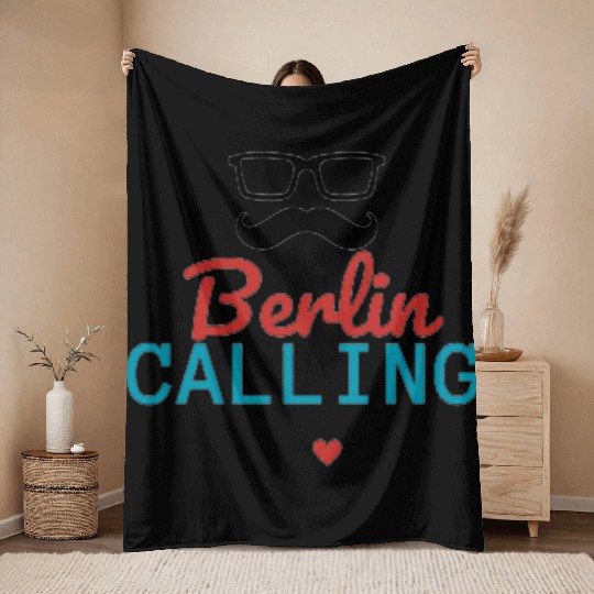 Black Red Blue Berlin Calling Throw Blankets