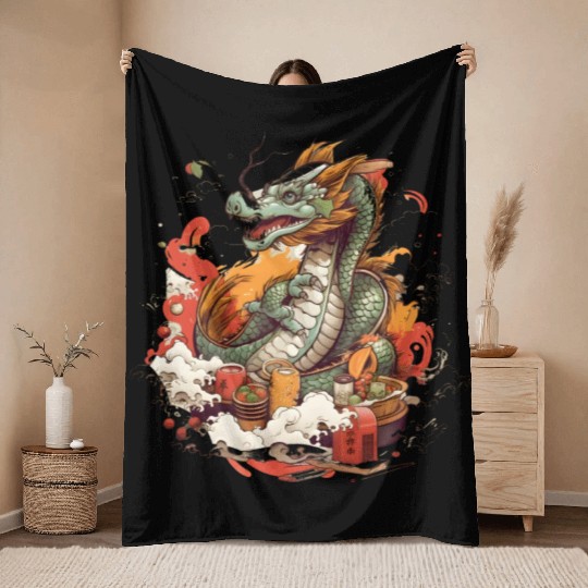 Sushi Dragon Japanesse Kawaii Throw Blankets