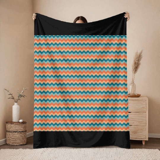 Retro Orange Teal Pattern Throw Blankets