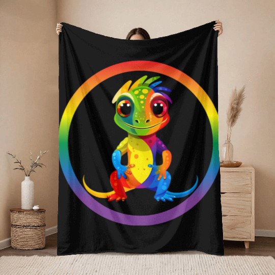 Gay Pride Gecko Throw Blankets
