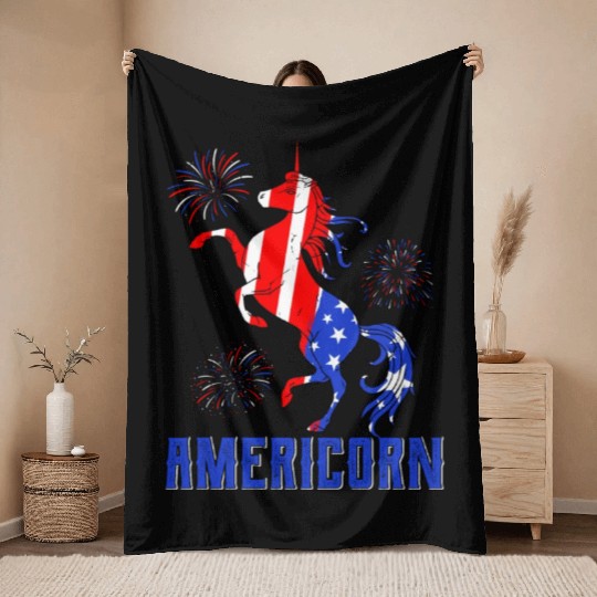 Americorn USA Unicorn Independence Day Party Throw Blankets