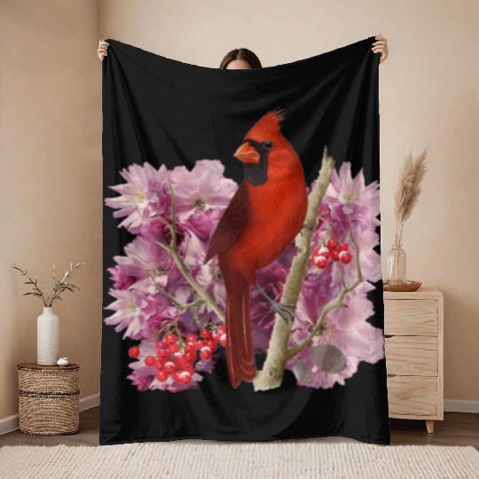 Funny Red Cardinal Bird Ornament Christmas Gifts Throw Blankets
