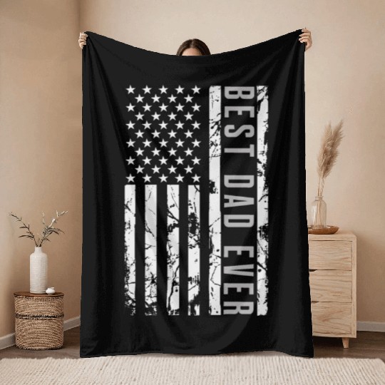 Best Dad Ever American Flag Throw Blankets