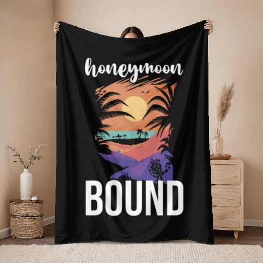 Bride Groom Vacation Newlywed Couple Honeymoon Throw Blankets