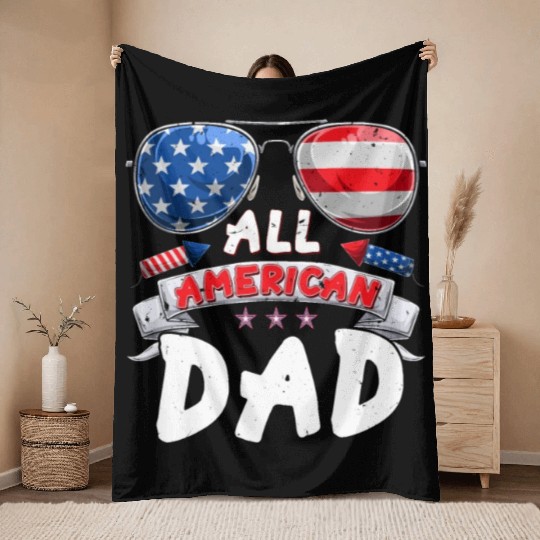 All American Dad US Patriots Fathers America Party Throw Blankets