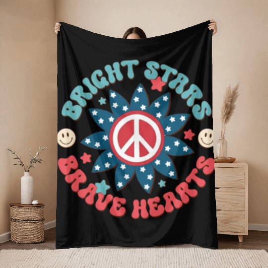 Bright Stars, Brave Hearts, Independence Day Throw Blankets