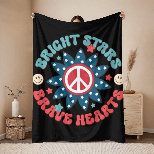 Bright Stars, Brave Hearts, Independence Day Throw Blankets