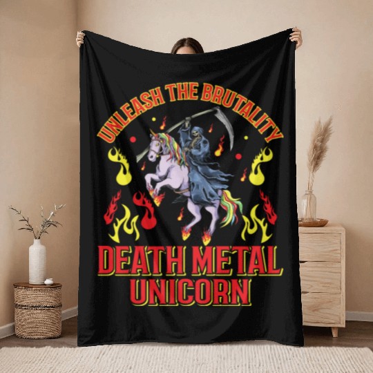 Goth Rock Satan Unicorn Festivals Death Metal Throw Blankets