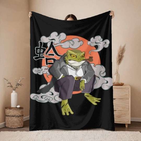 Japanese frog in Yakuza gangster costume Throw Blankets