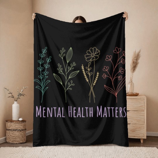 Mental Health Matters | Quote Florals Peach Candy Throw Blankets