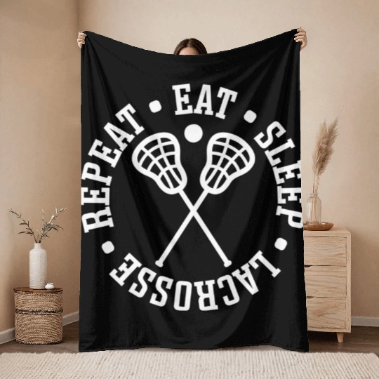 Eat Sleep Lacrosse Repeat Sport Cute Funny girl Throw Blankets