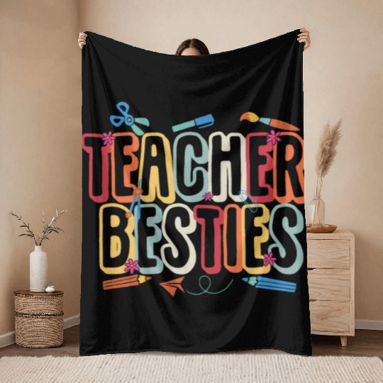 Teacher Besties Bestfriend Matching Teacher Bestie Throw Blankets