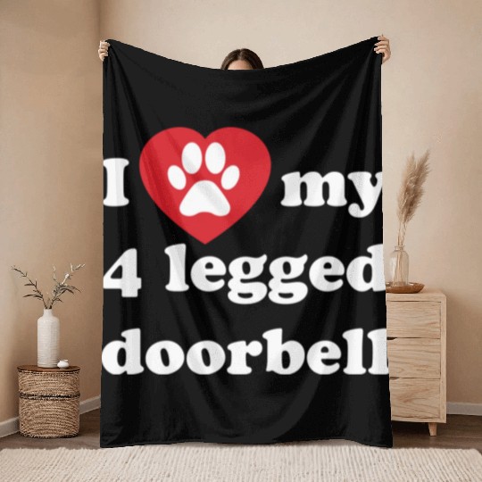 Funny Dog 4 Legged Barking Doorbell Guard Dog Throw Blankets