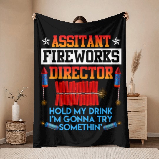 Independence Day Assistant Fireworks Director USA Throw Blankets