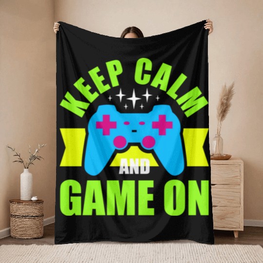 Keep Calm and Game On nostalgia Throw Blankets