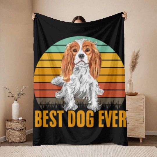 Best Dog Ever Cavalier King Charles Spaniel Retro Throw Blankets