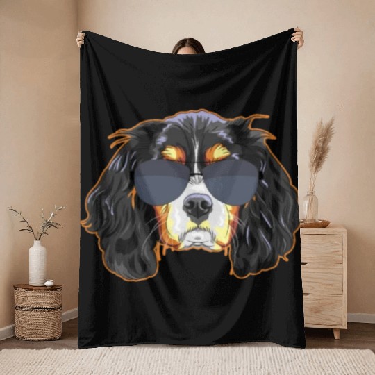Cavalier King Charles Spaniel Wearing Sunglasses Throw Blankets