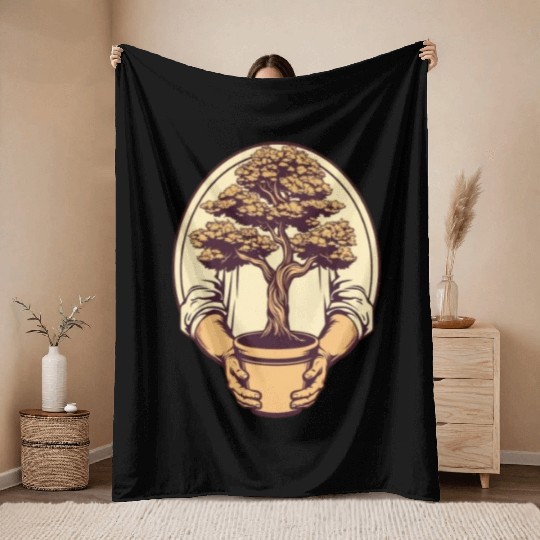 Bonsai Japanese Tree Gardener Gardening Throw Blankets