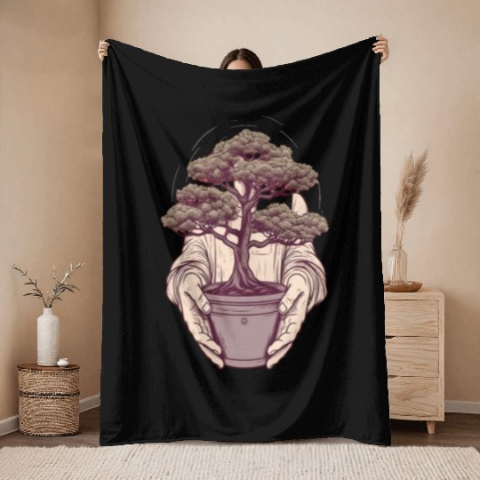 Bonsai Japanese Tree Gardener Gardening Throw Blankets
