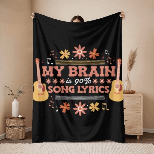 My Brain Is 90 Percent Song Lyrics Guitar Throw Blankets