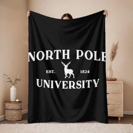 North Pole University - Reindeer - Merry Christmas Throw Blankets