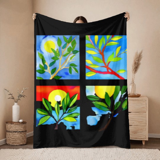 Laughing Olive Branch - Sustainable Harmony Throw Blankets