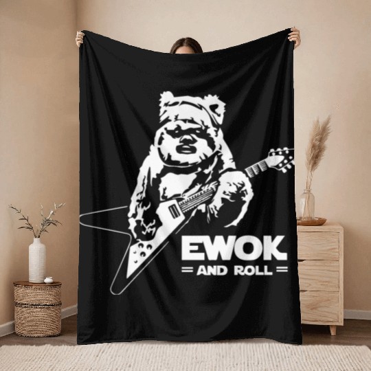 New Ewok And Roll Guitar Funny Throw Blankets