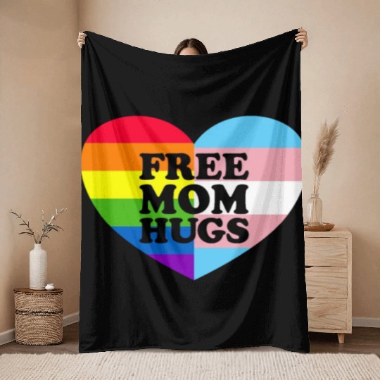 Free Mom Hugs Gay Pride Trans Flag LGBTQ Free Hugs Throw Blankets