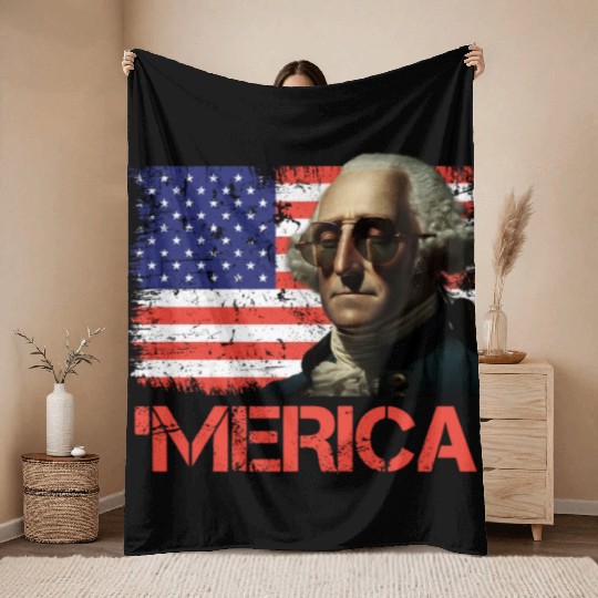 Merica George Washington Independence Day USA Throw Blankets