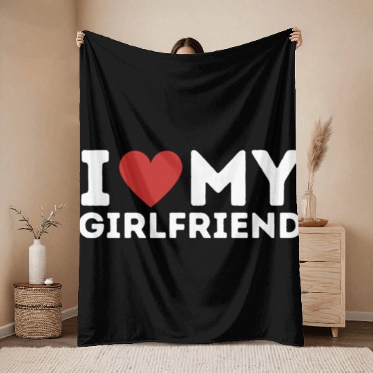 I Love My Girlfriend Throw Blankets