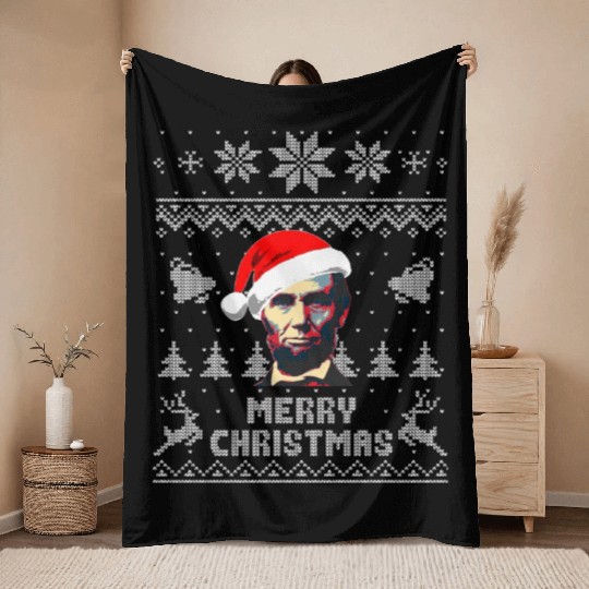 Abraham Lincoln Merry Christmas Throw Blankets