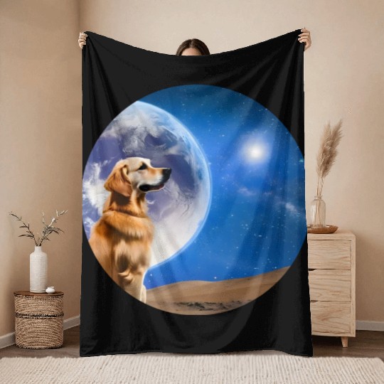 Golden retriever looks at the stars Throw Blankets