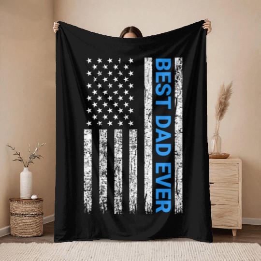 Best Dad Ever With Us America Flag Throw Blankets
