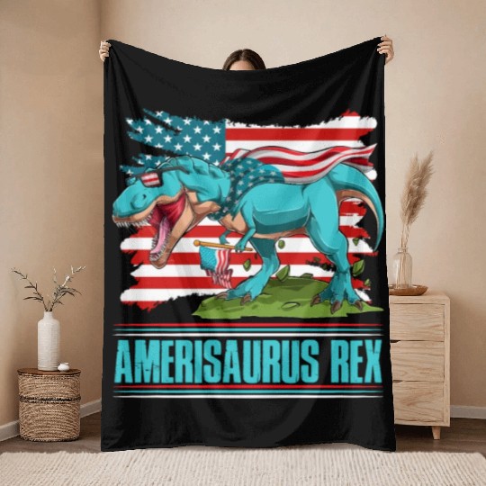 Amerisaurus Rex Independence Day USA Party Throw Blankets