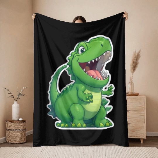 Green Dinosaur Throw Blankets
