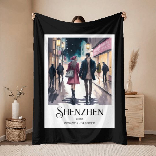 Loving couple walking in streets of Shenzhen China Throw Blankets