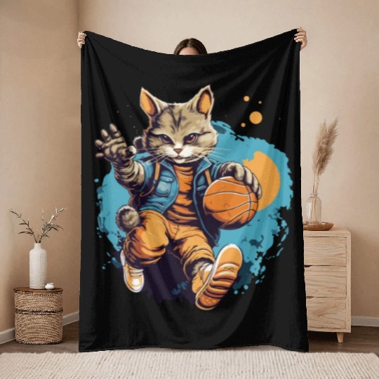 Basketball Cat Basketball Player I Love Basketball Throw Blankets