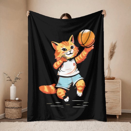 Basketball Cat Basketball Player I Love Basketball Throw Blankets