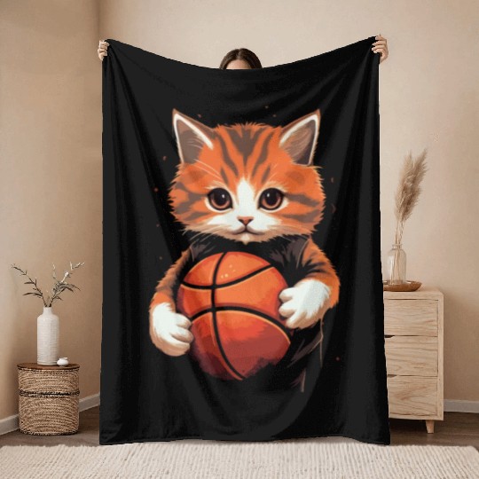 Basketball Cat Basketball Player I Love Basketball Throw Blankets