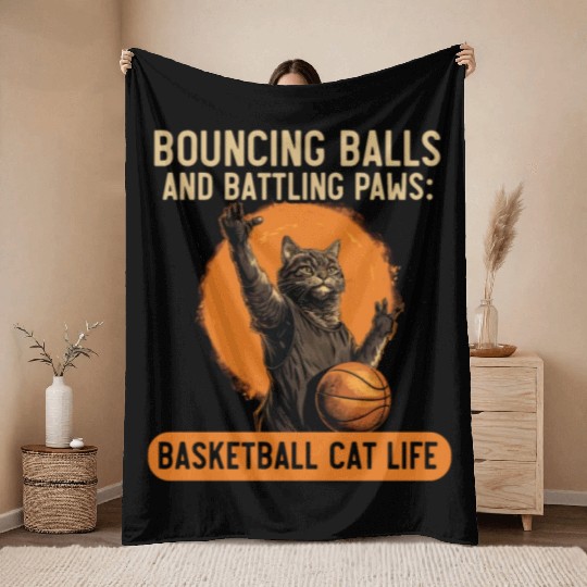 Basketball Cat Basketball Player I Love Basketball Throw Blankets